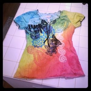 Peaches tie dye butterfly scrub top